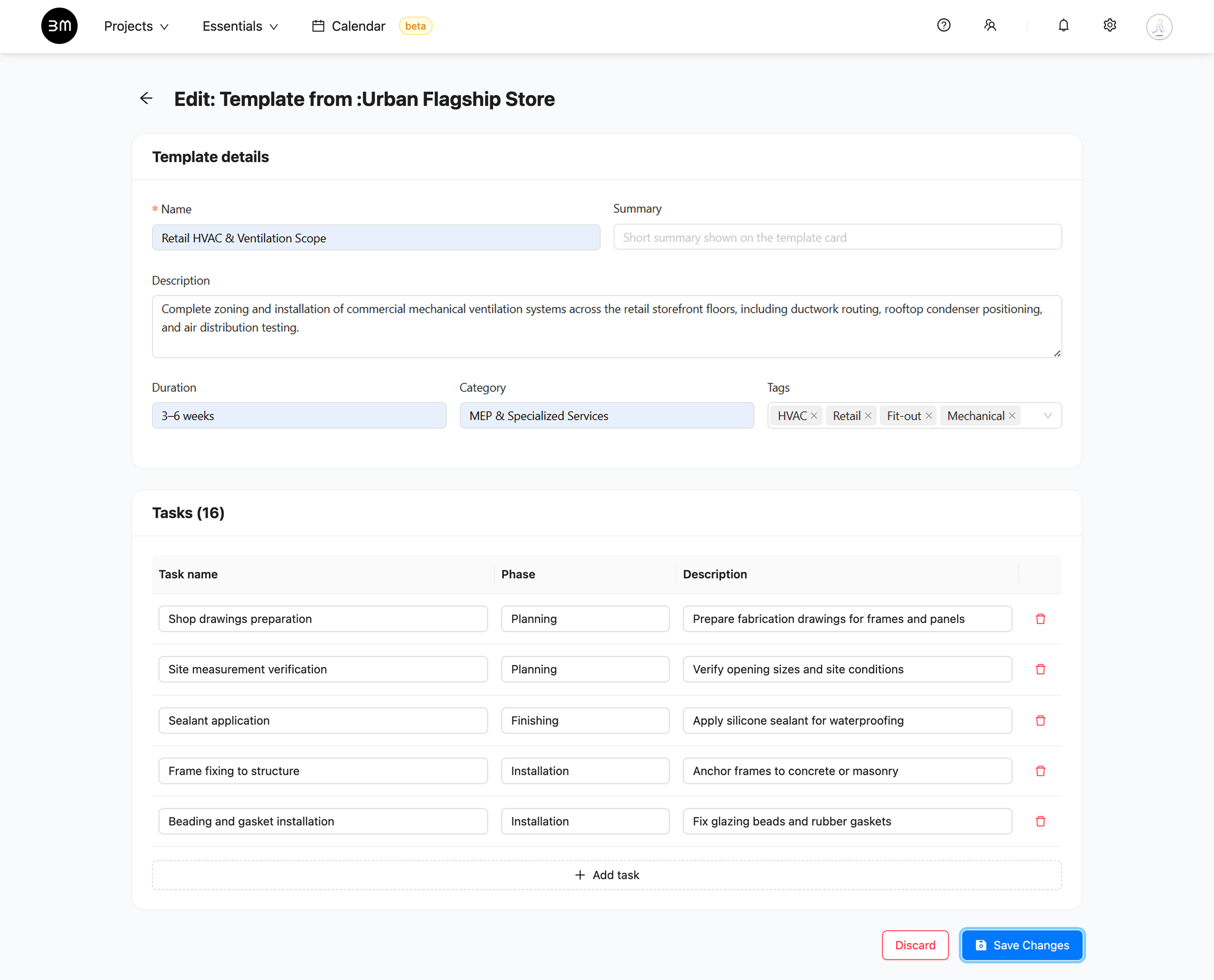 Edit template modal