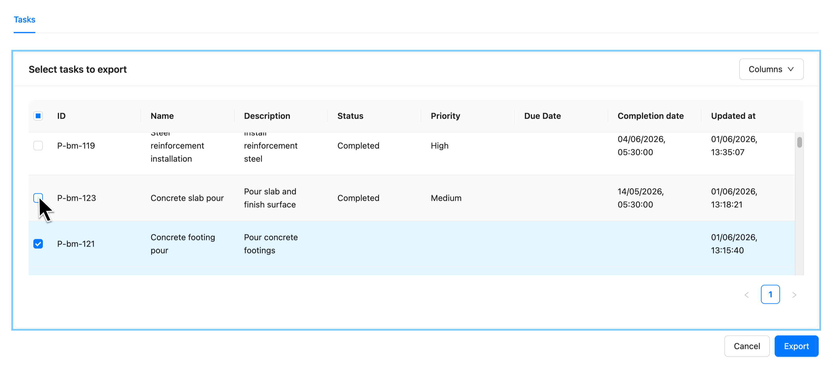 Filter Tasks to be included