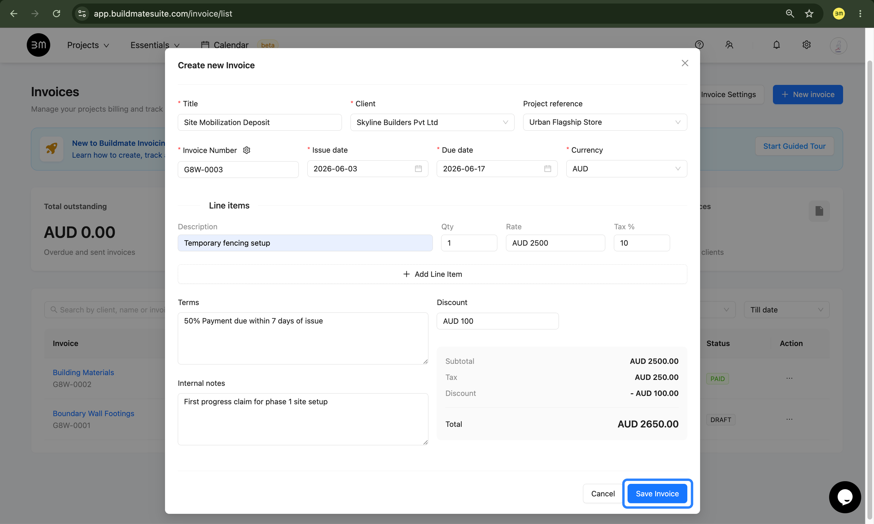 Create Invoice Modal