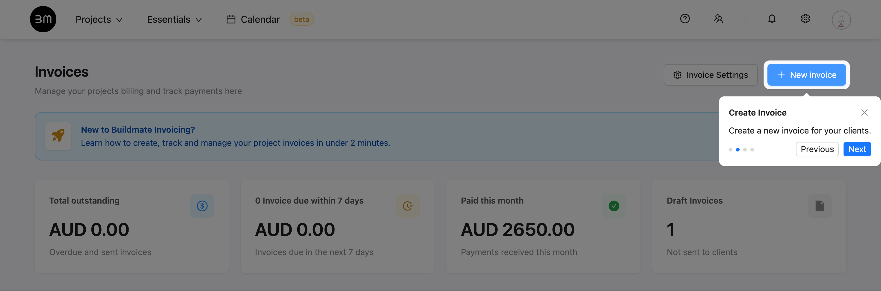 Click Create New Invoice Button