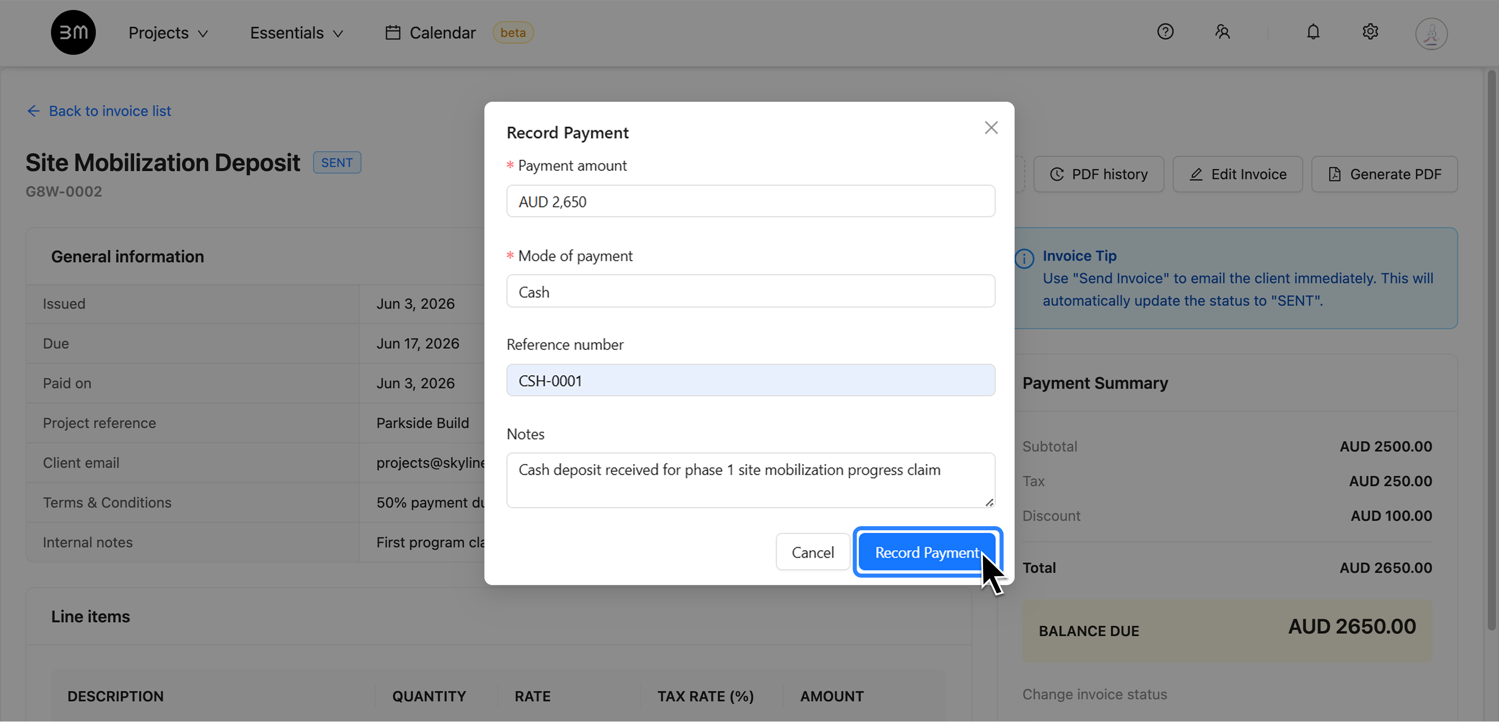 Record Payment Modal