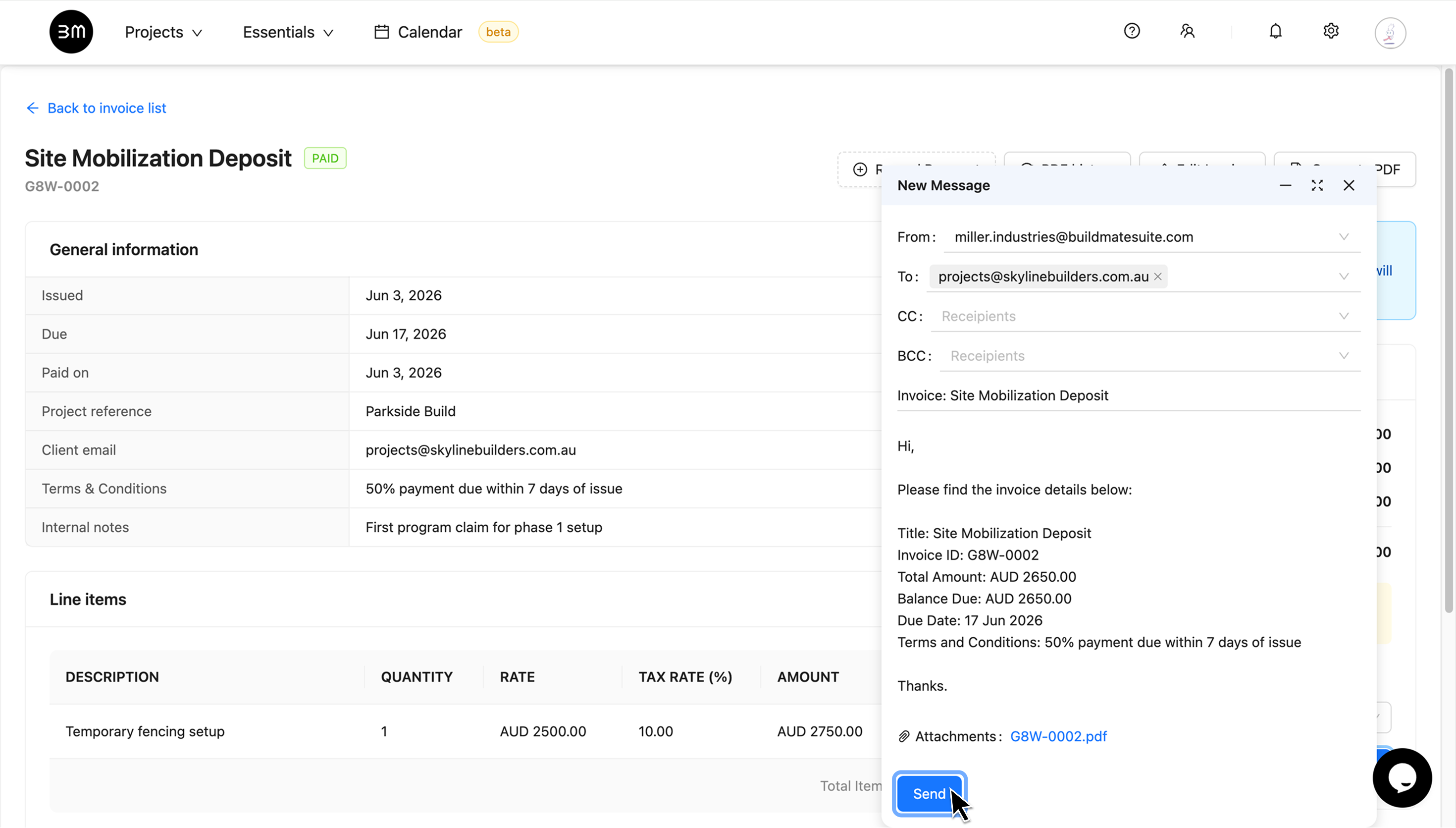 Send Invoice Email