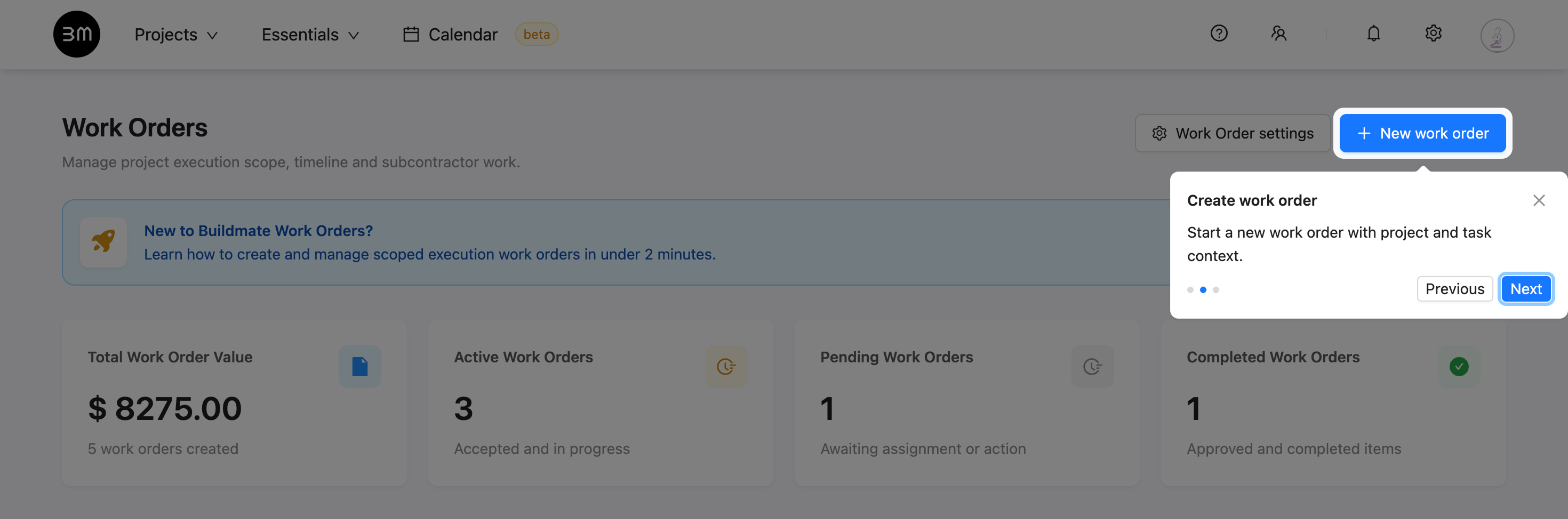 Create new Work Order