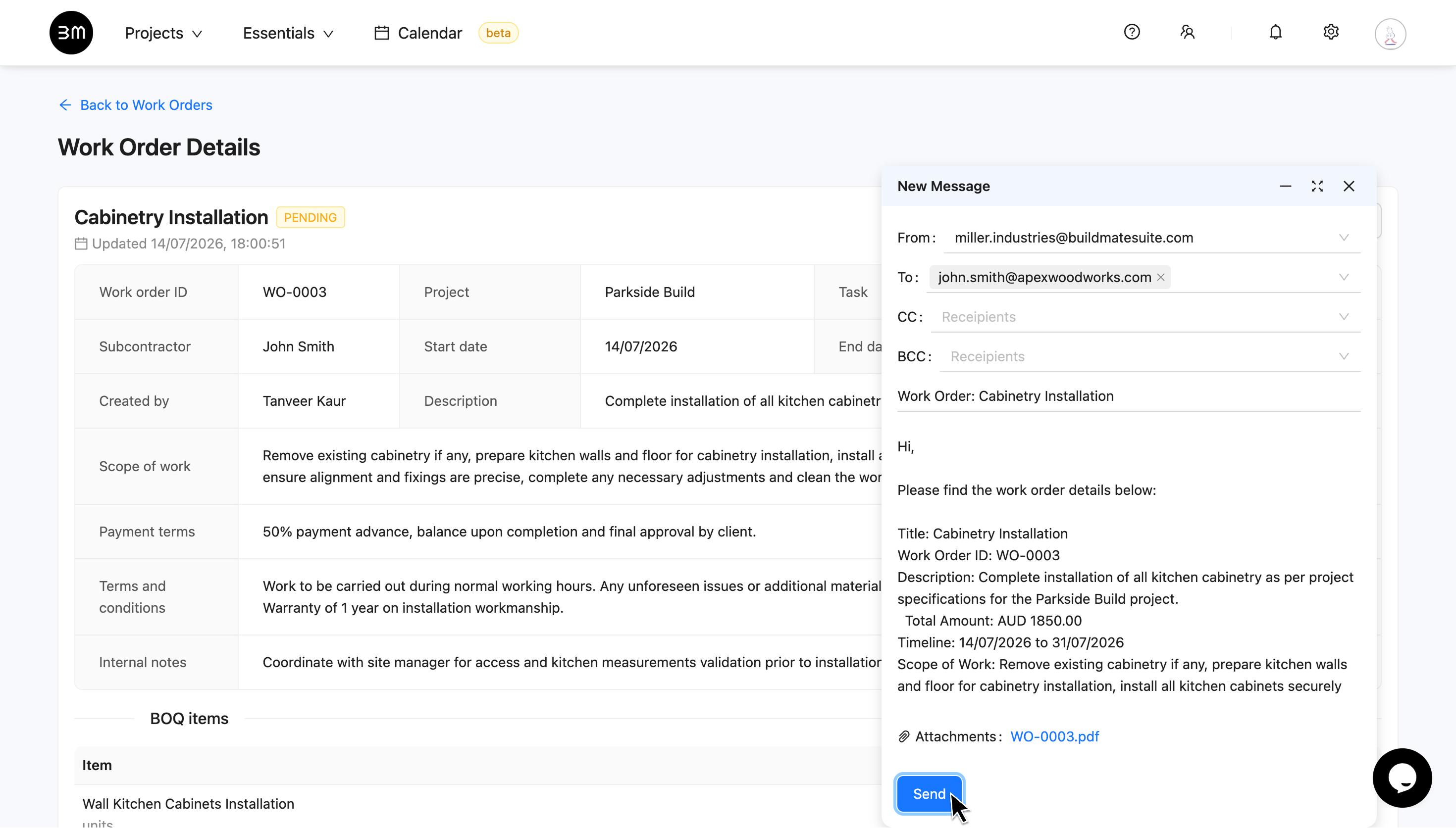 Send Email with Work Order PDF attached