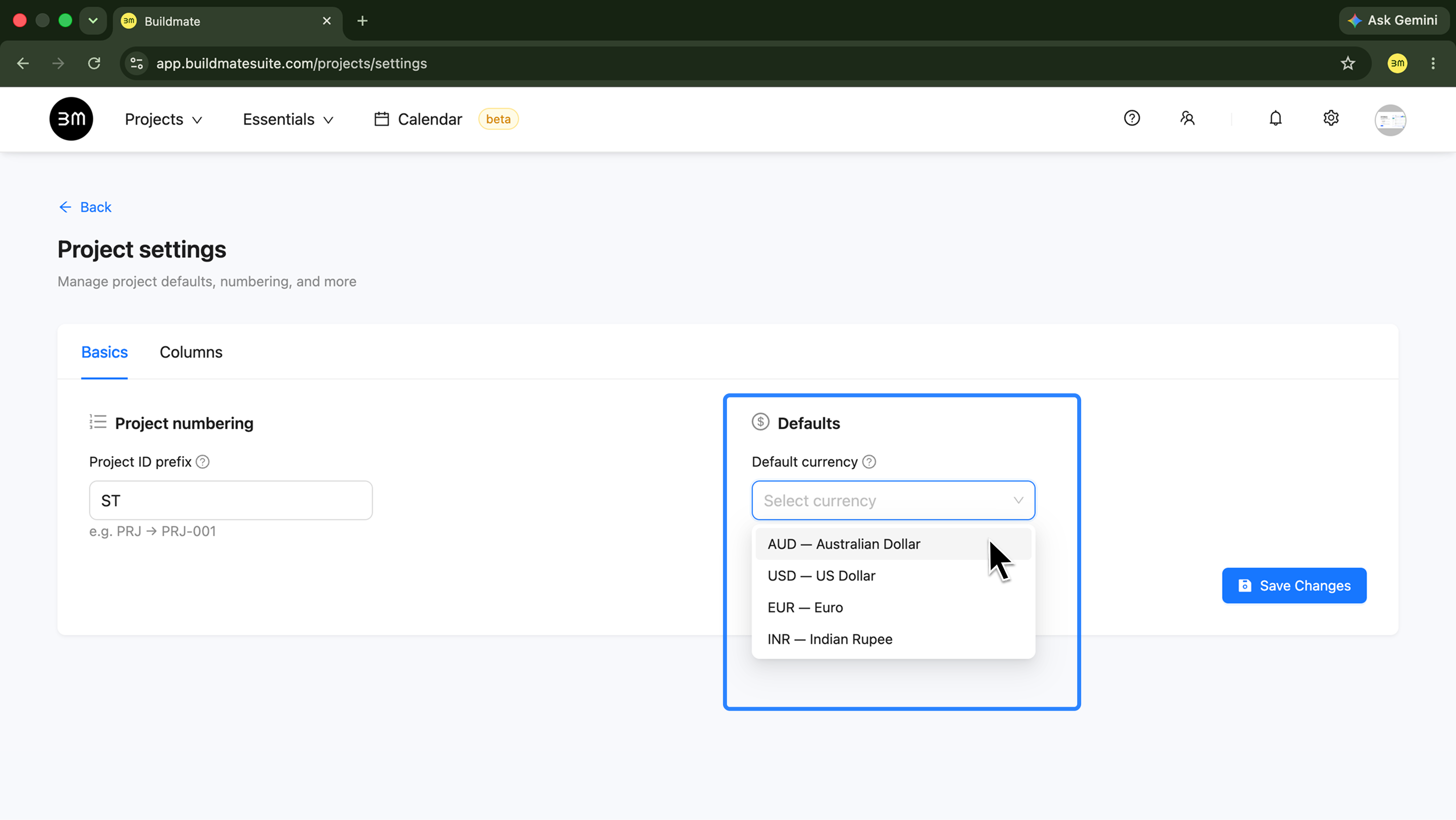 Select default currency