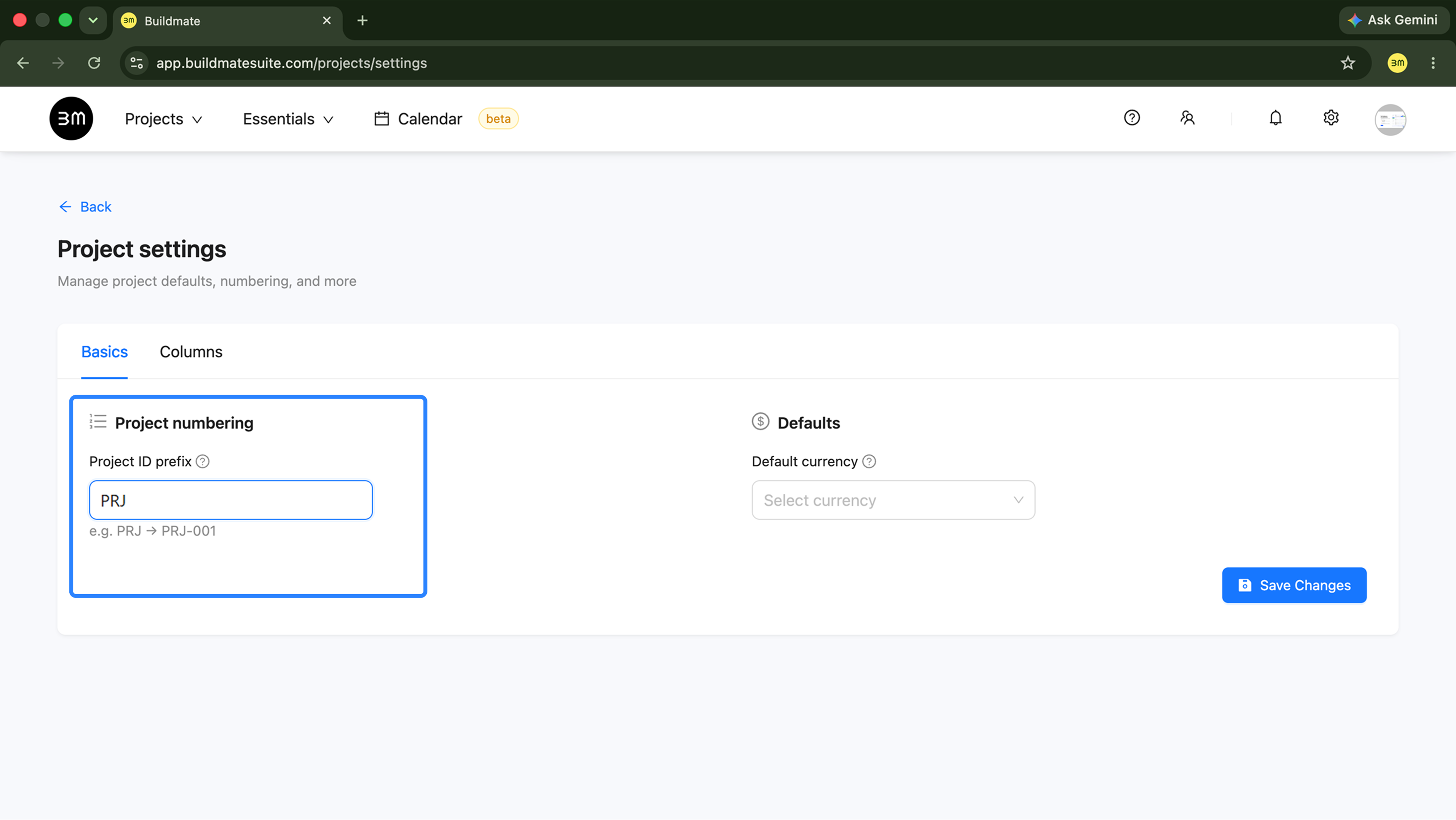 Setting project prefix ID