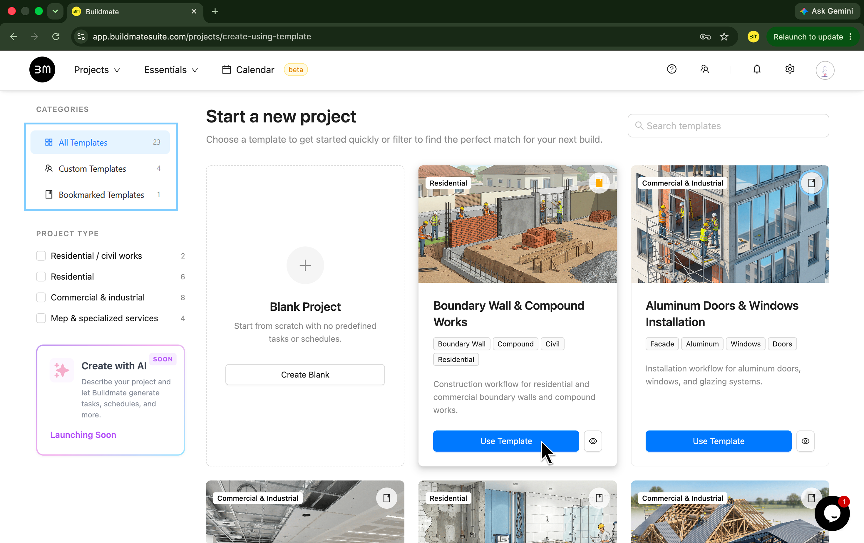 Start new project using template