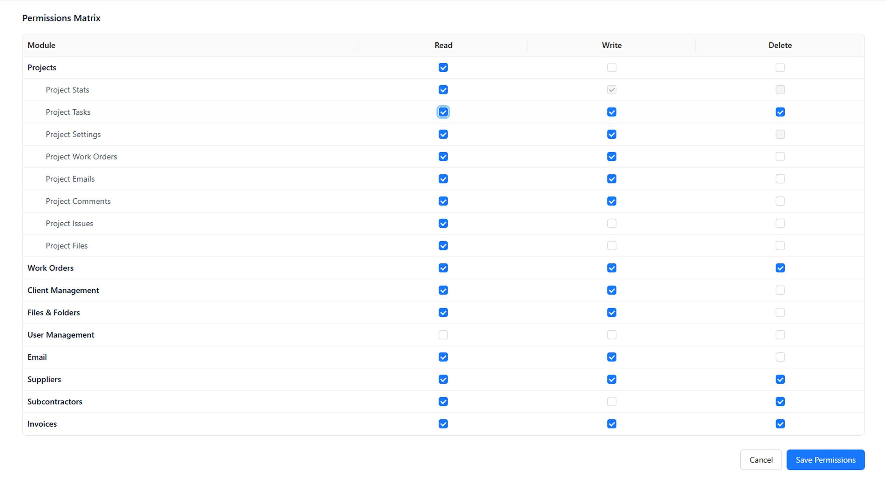 Permissions Matrix