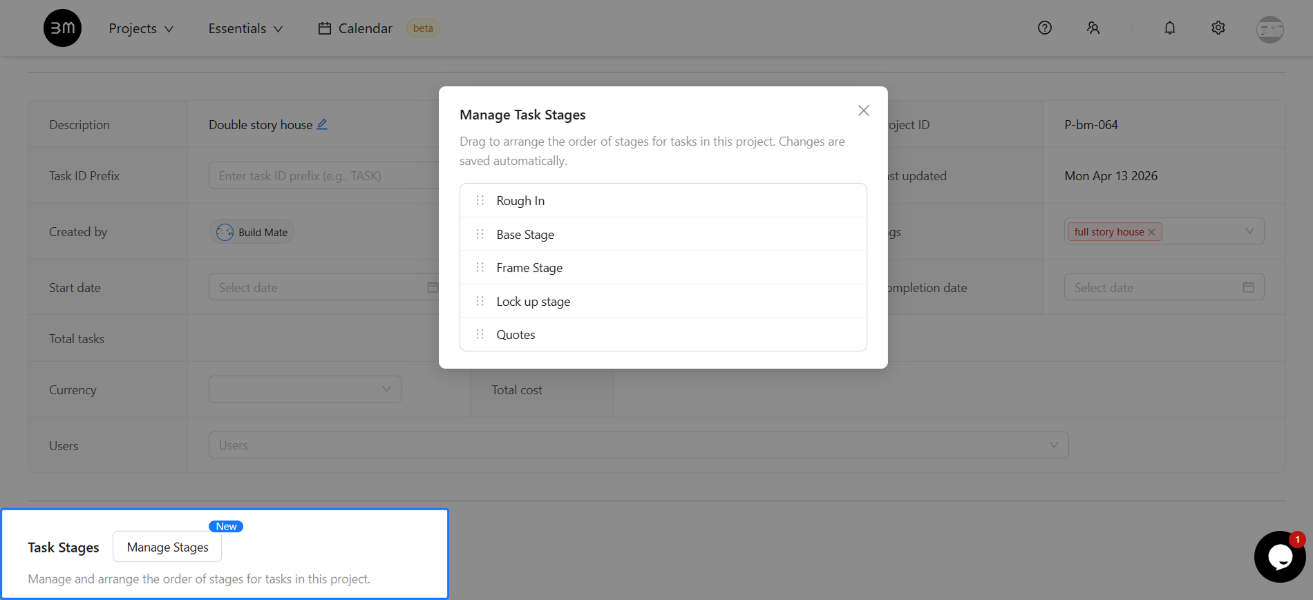 Manage Task Stages