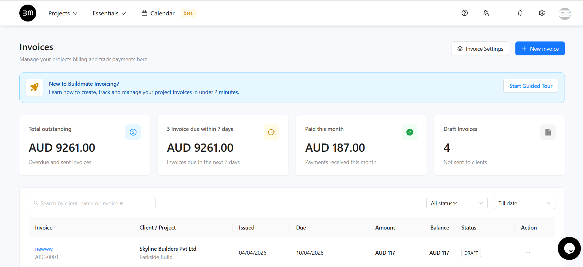invoicing dashboard