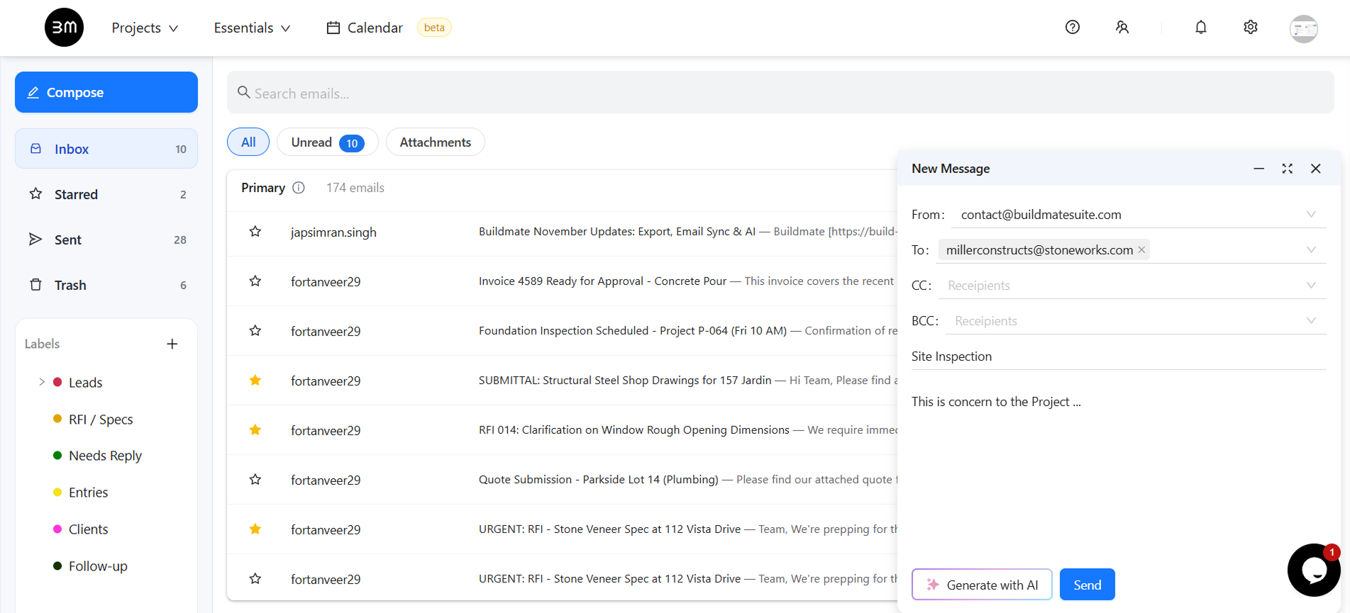 Compose outbound email in Buildmate