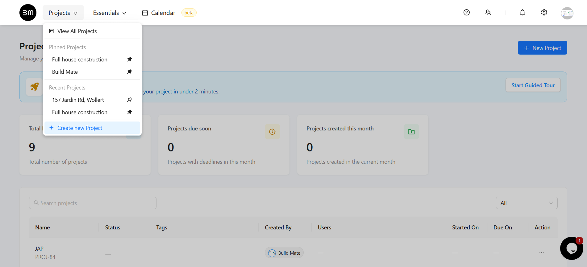 New Buildmate navigation menu layout